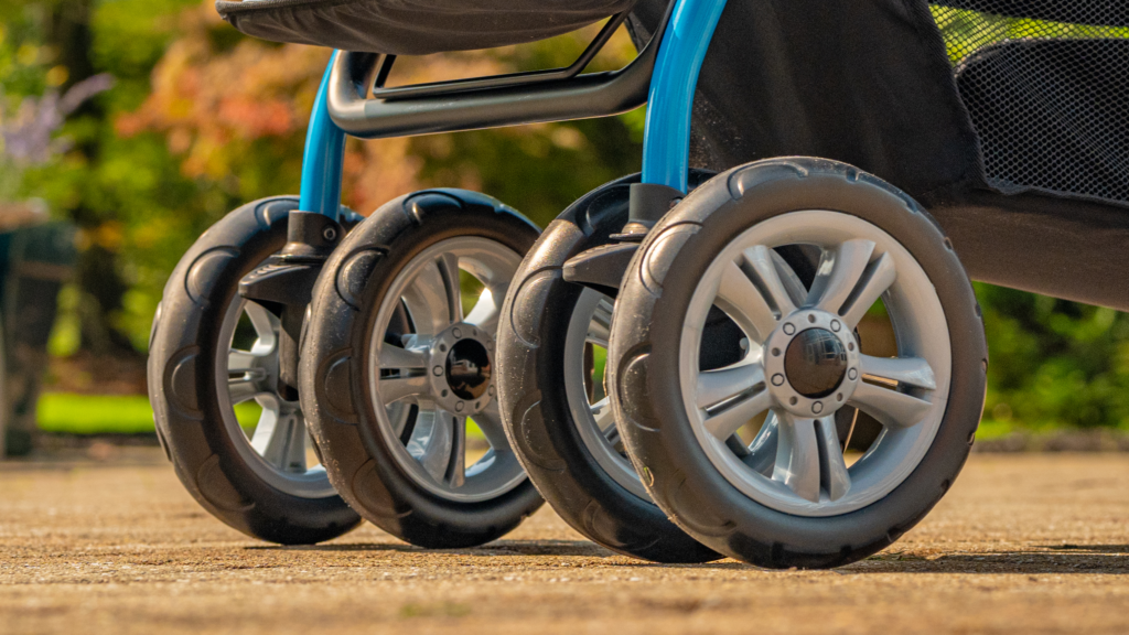Closeup of stroller's wheels