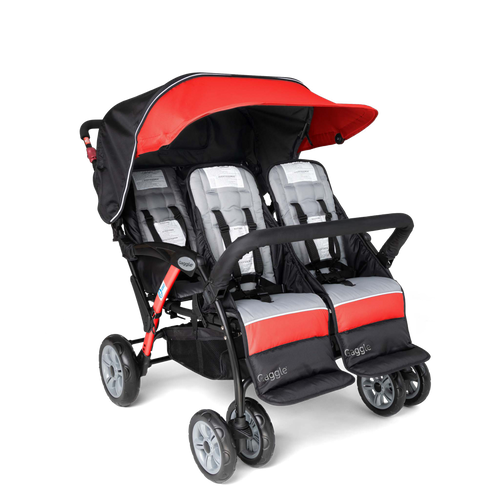 Red and black stroller with four seats 
