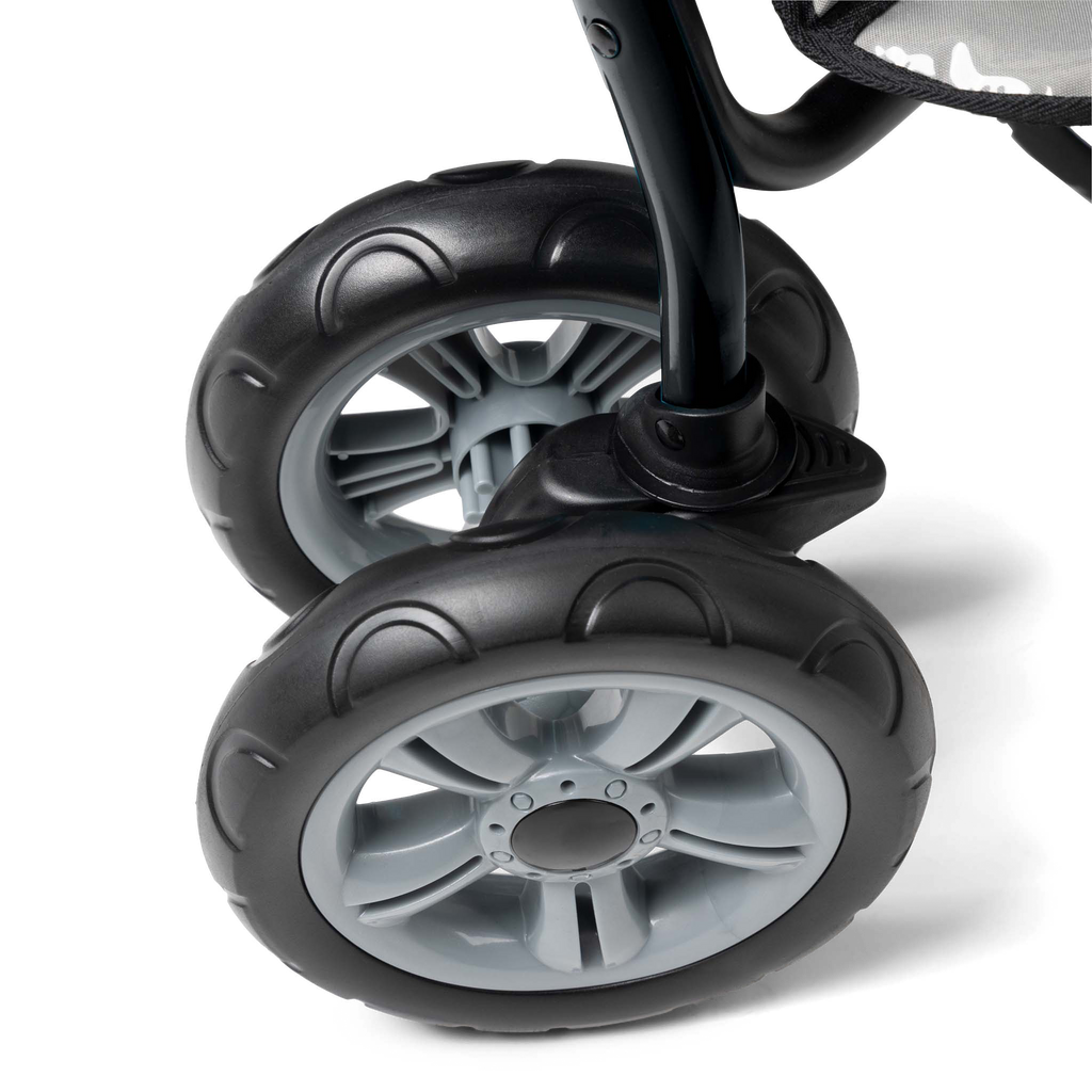 Close-up of a stroller wheel 