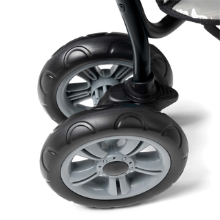 Close-up of a stroller wheel 