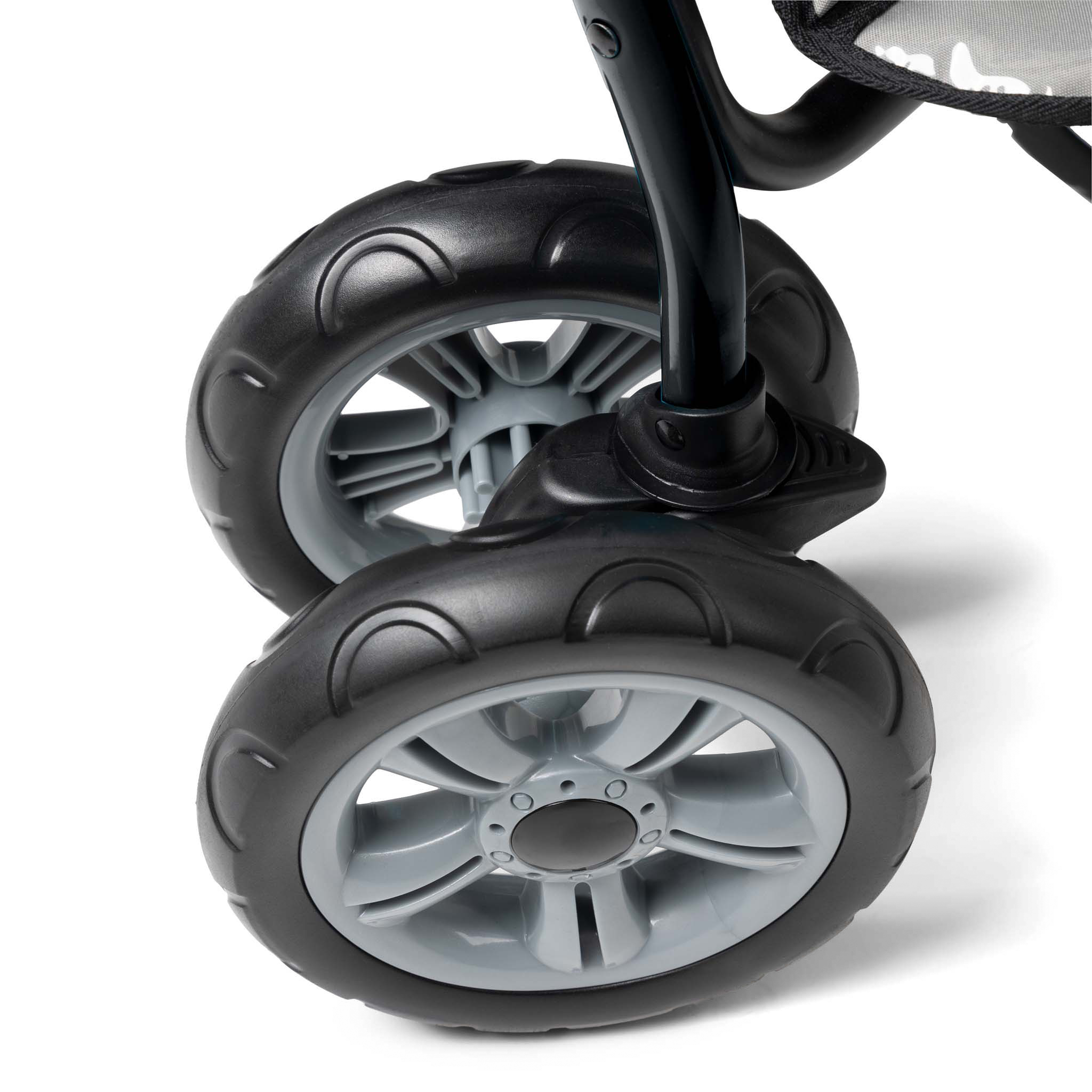 Close-up of a stroller wheel 