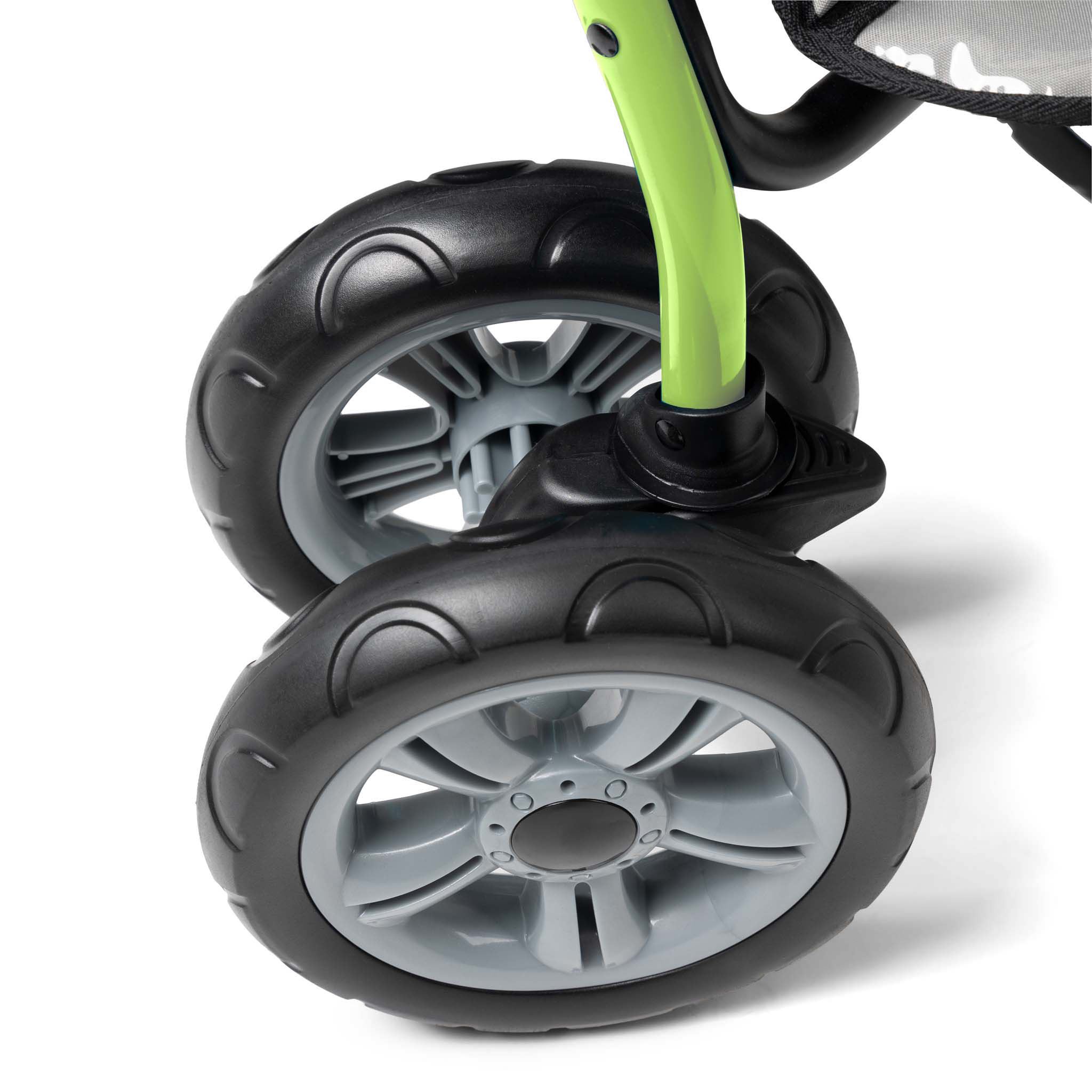 Close-up of a stroller wheel 