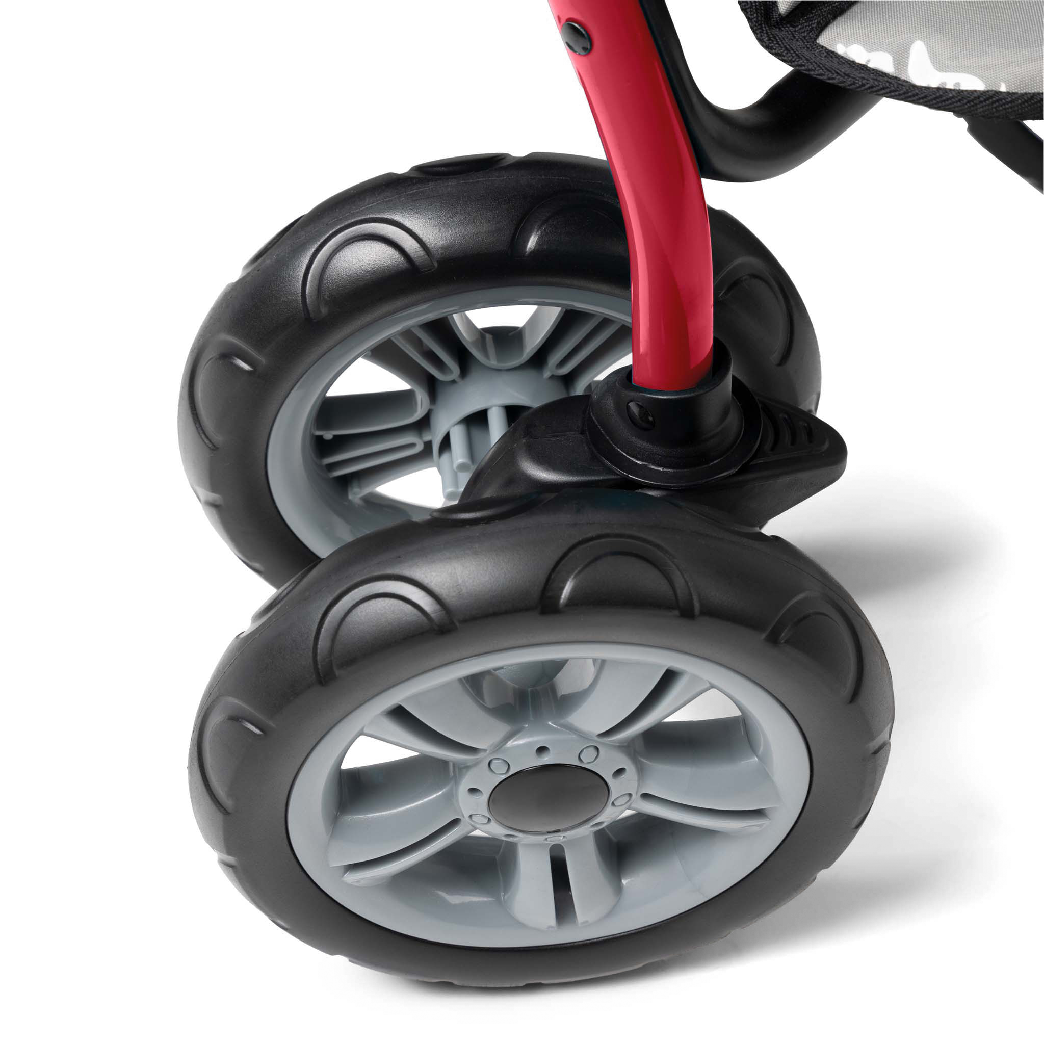 Close-up of a stroller wheels