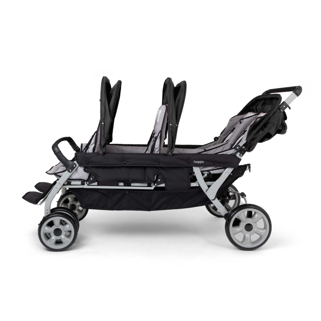 6 seat stroller with canopies open side view