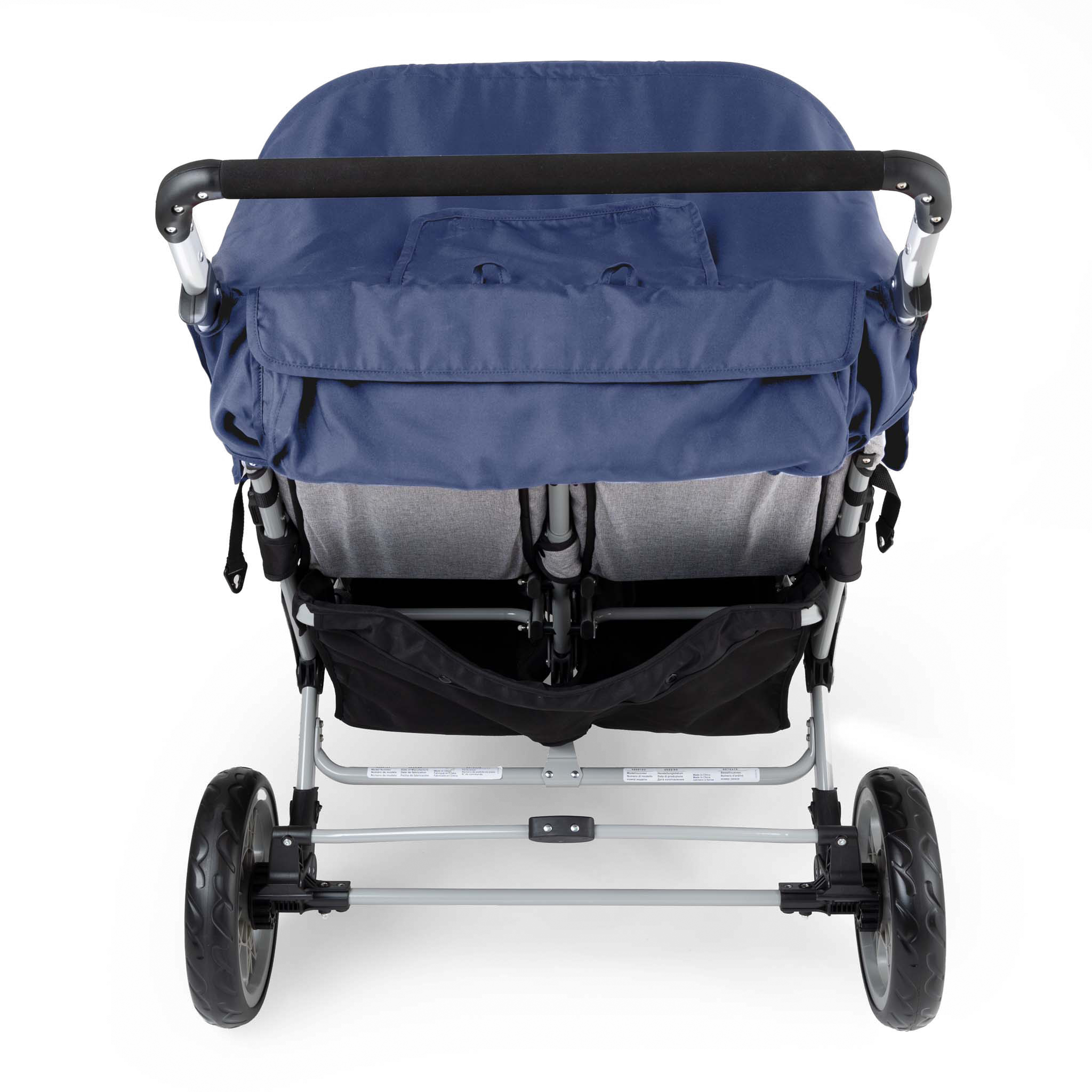 Blue and gray 6 seat stroller back side storage and foot brake