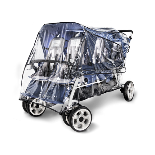 six seat stroller with a clear rain cover 