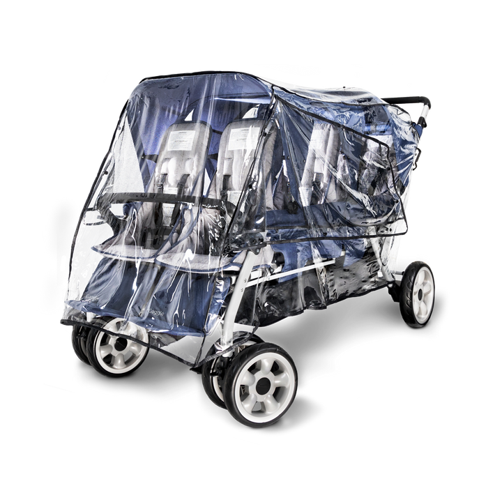 six seat stroller with a clear rain cover 
