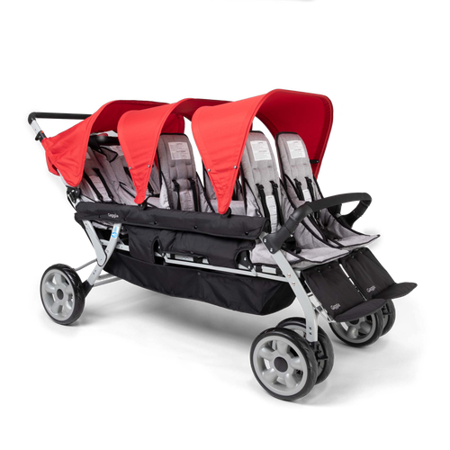 six seat stroller with red canopies 