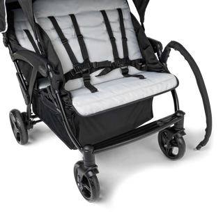 Black quad stroller with swivel arm bar