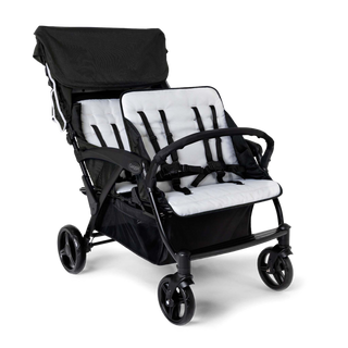 Black quad stroller with canopy up