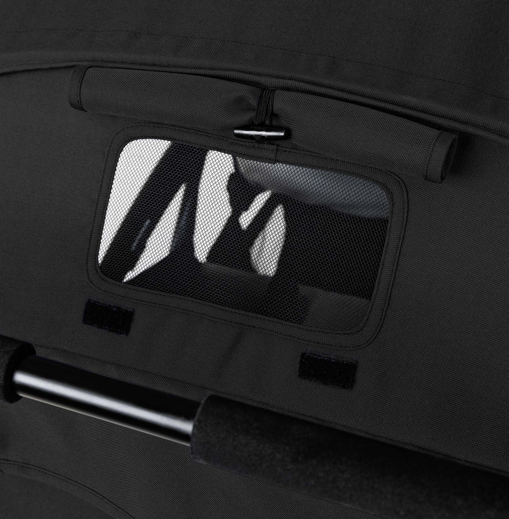 Black stroller canopy peak-a-boo window