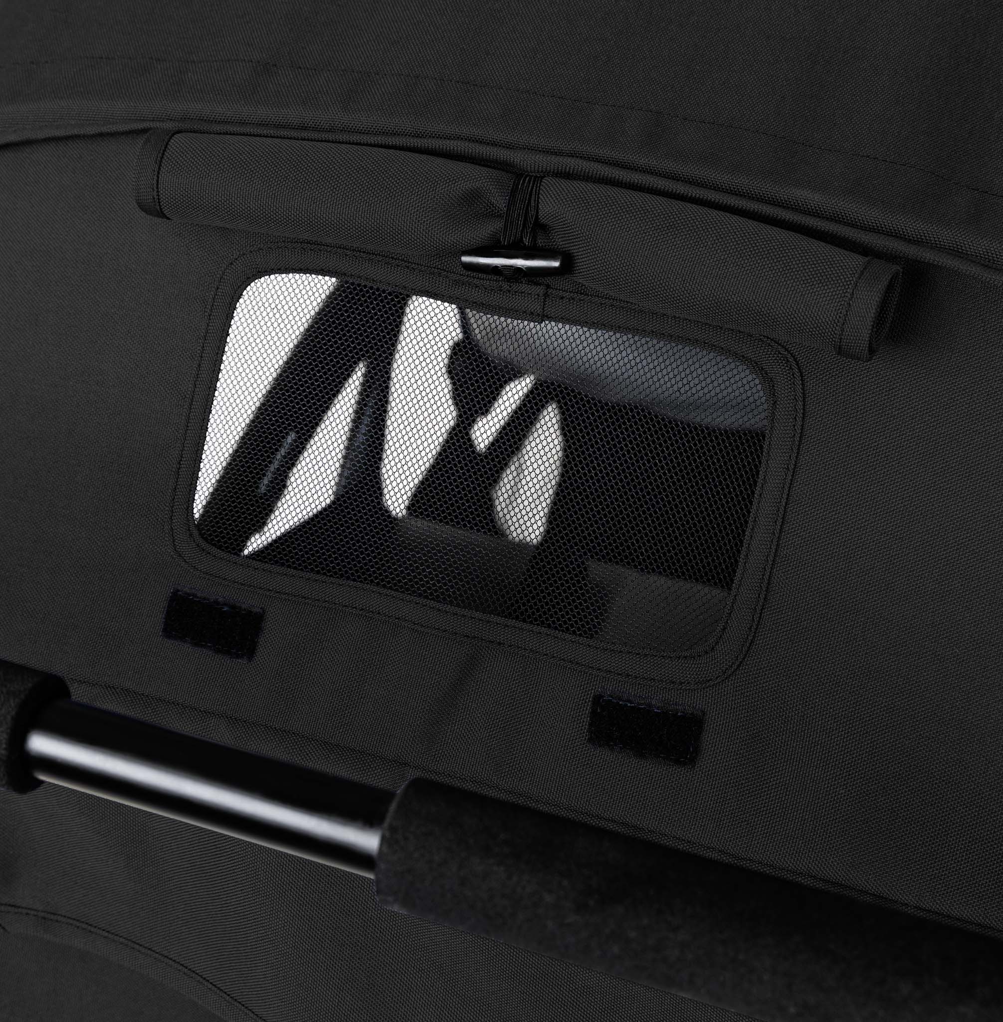 Black stroller canopy peak-a-boo window