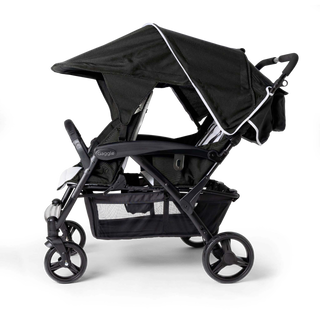 Black quad stroller with canopy side view