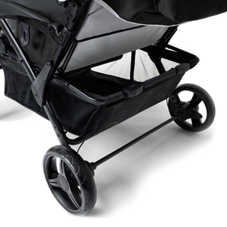 Close-up of a quad stroller storage basket
