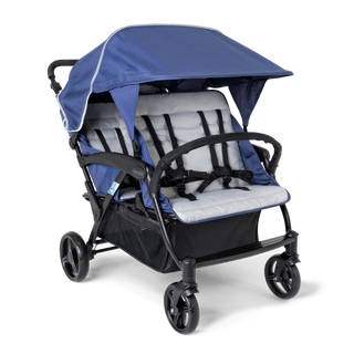 Blue and black quad stroller with canopy 