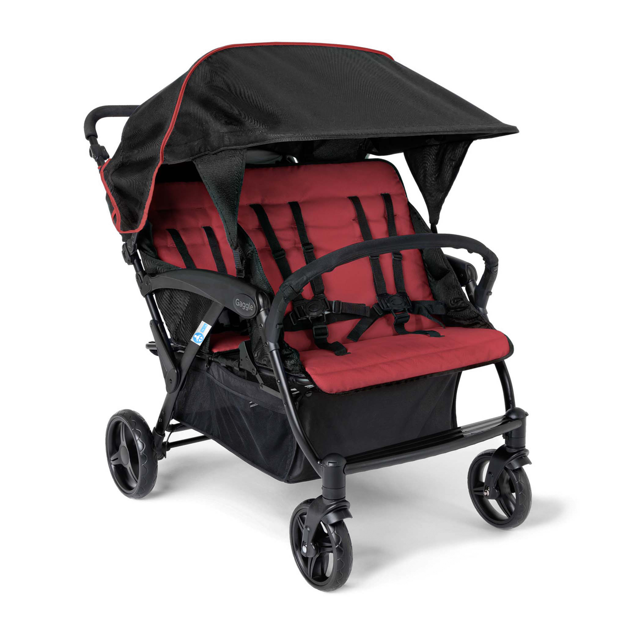 Red and black 4 seat stroller 