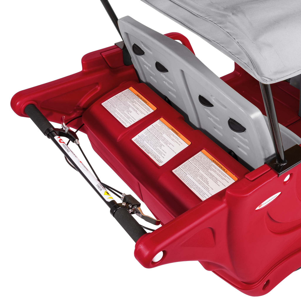 Red and gray six seat buggy storage and handlebar