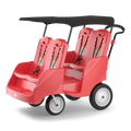 Red four-seater stroller with a black canopy