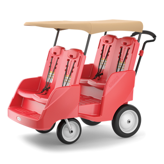 Red four-seater stroller with beige canopy 