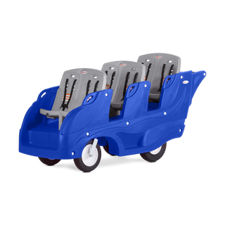 Blue and gray children's buggy with six gray seats 