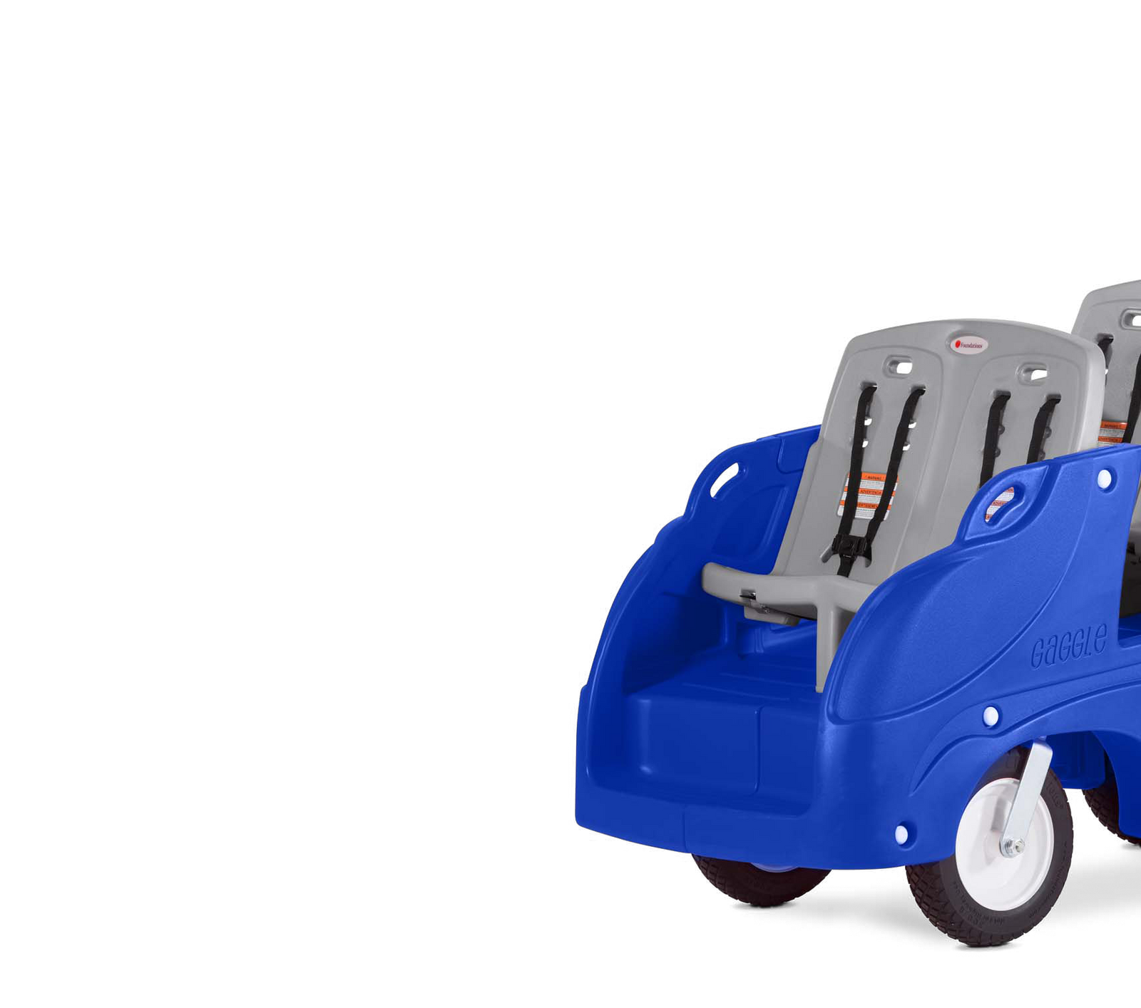 cropped closeup of blue and gray six seat buggy with wheels 