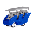 Blue buggy with six gray seats and canopy 