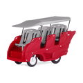 Red and gray children's vehicle with six seats and a gray canopy roof