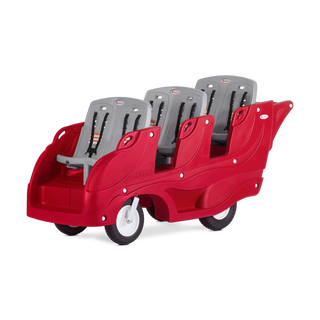 Red and gray children's buggy with six gray seats 