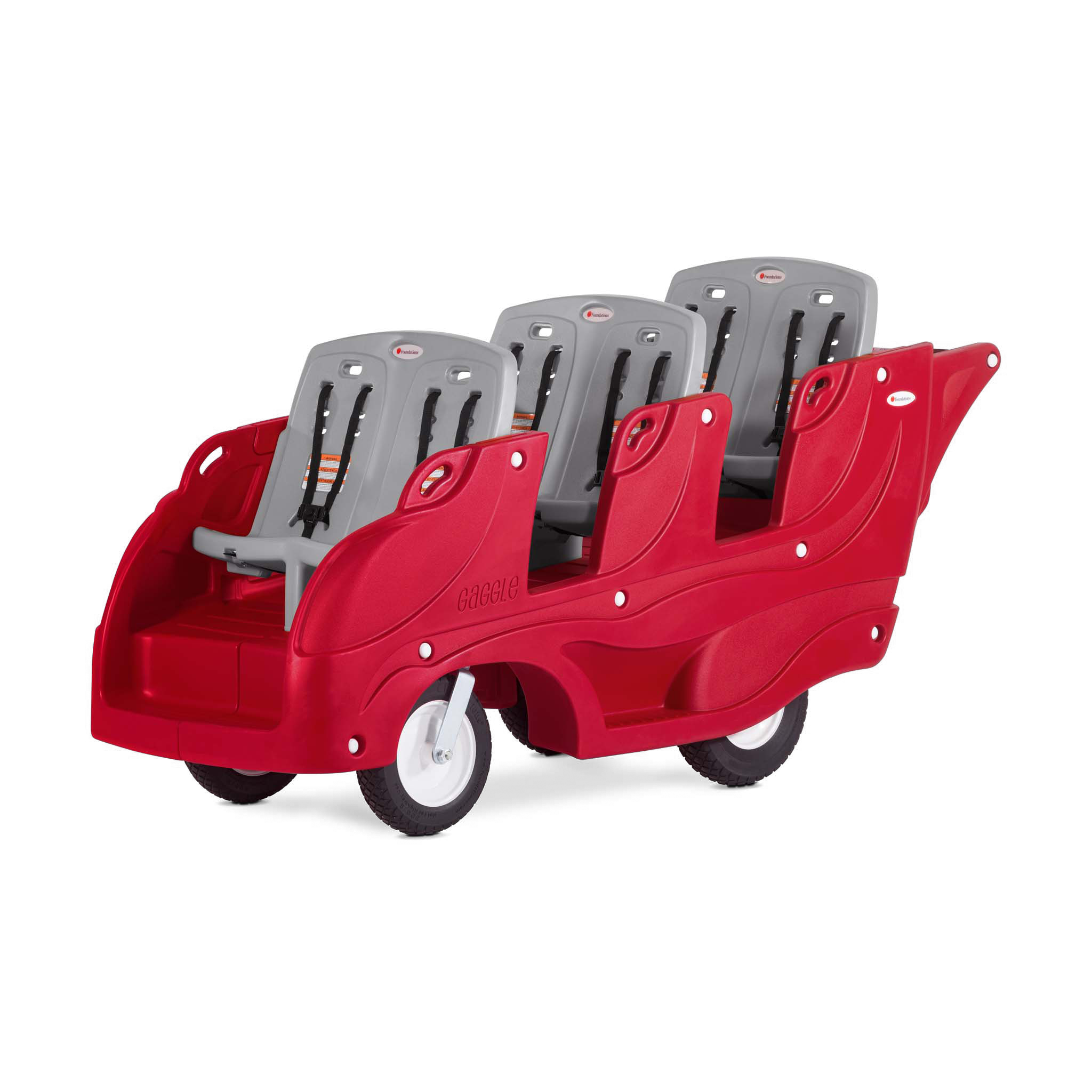 Red and gray children's buggy with six gray seats 