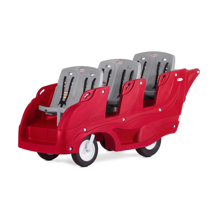 Red and gray children's buggy with six gray seats 
