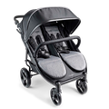 Double stroller with gray seats and canopy 