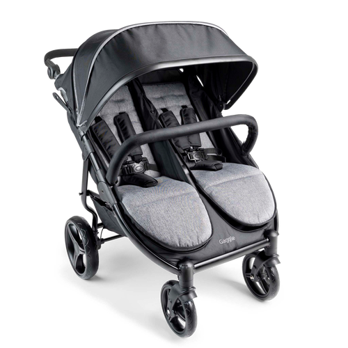 Double stroller with gray seats and canopy 