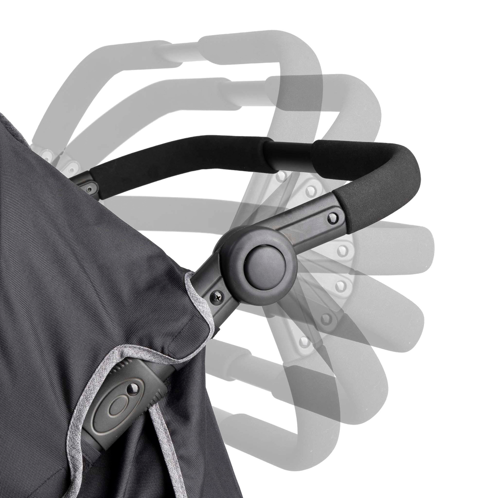 Close-up of a stroller handle bar positions