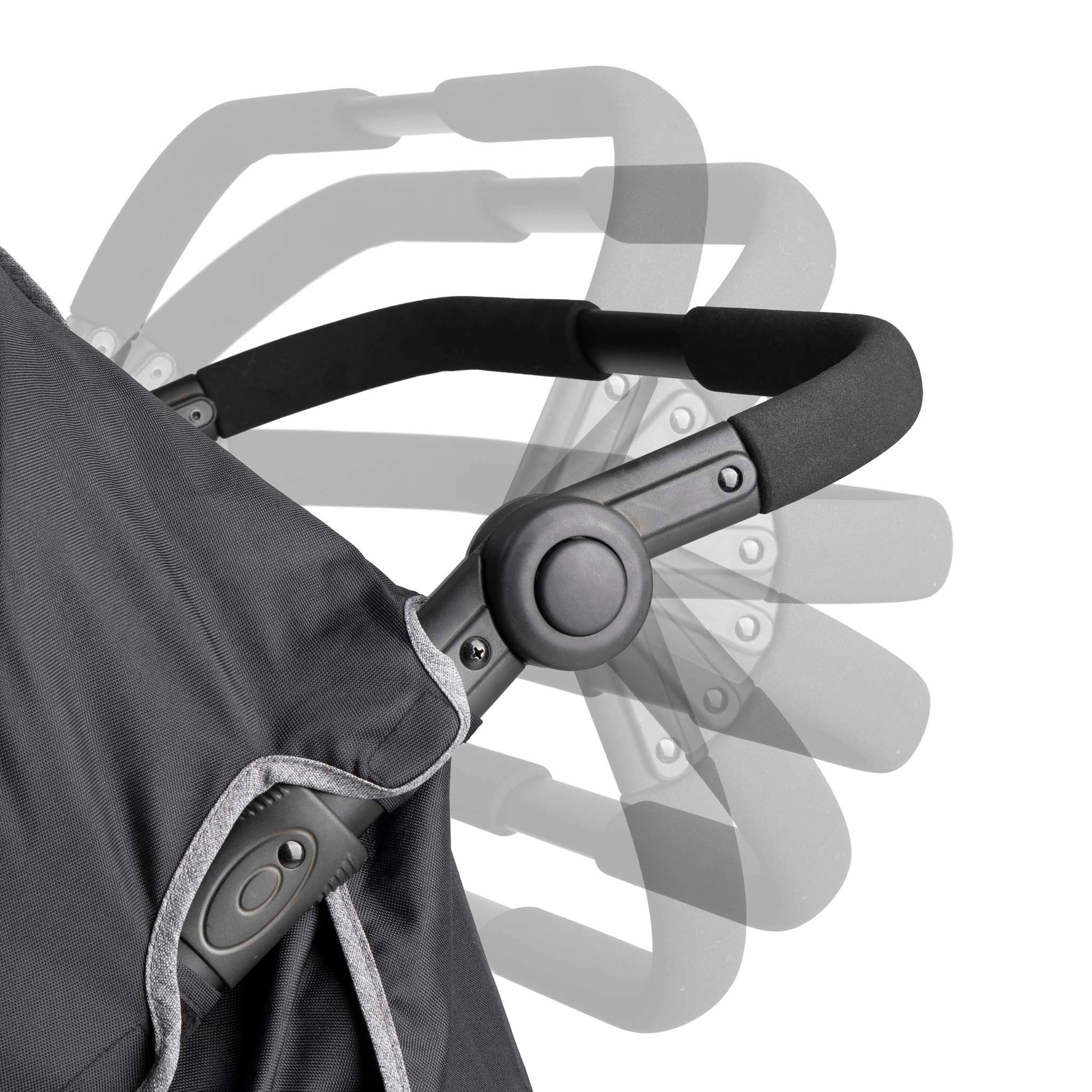 Close-up of a stroller handle bar positions